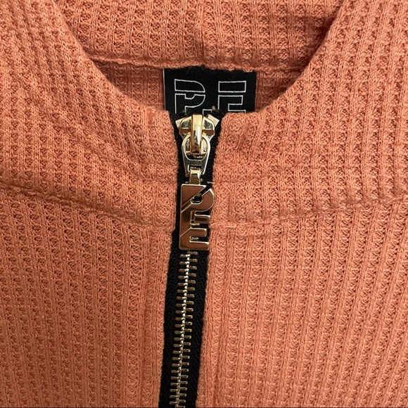 P.E Nation Orange Waffle Knit Half Zip Pullover w Hood Long Sleeve S - Picture 3 of 5